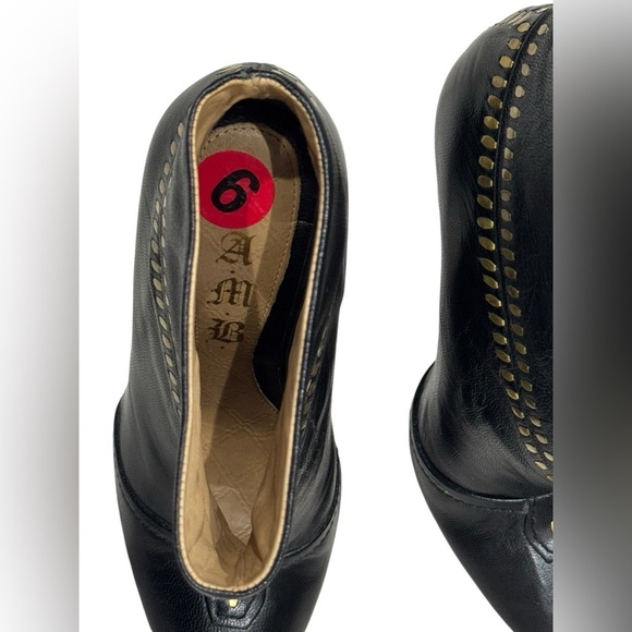 Women’s L.A.M.B. Black Leather W/ Gold Accent Studded Stiletto Booties: Size 6 - Picture 8 of 9